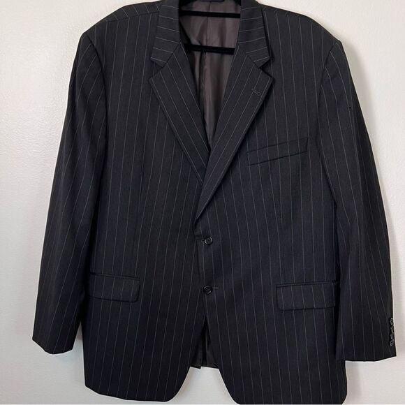 Burberry London Suit Jacket Men's Black Pin Stripe Wool 2 Button Size 40R  Flaw - Picture 1 of 10
